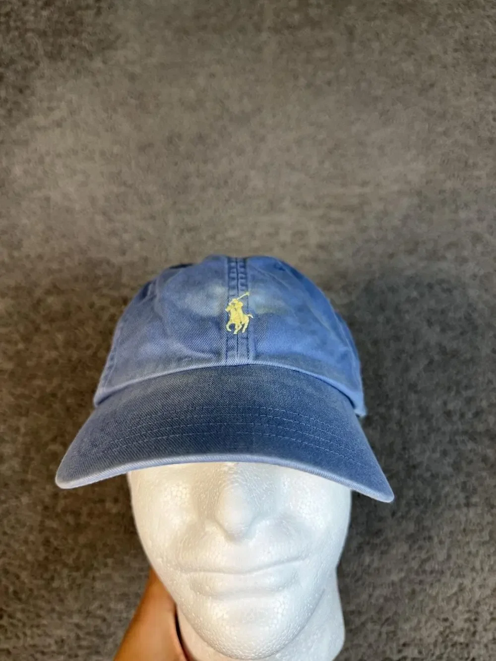 Vintage Polo Ralph Lauren Hat Mens One Size Blue Yellow Pony Leather Strap Faded